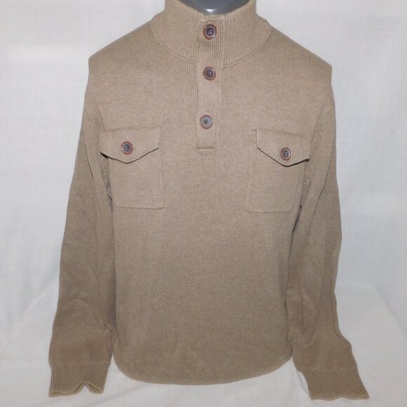 Banana Republic Mens L Tan Light Brown Button Turtle neck Military Style Sweater - Picture 12 of 12